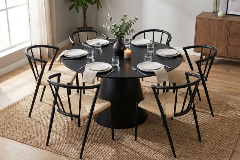 Siena Matgrupp runt 130 cm Svart med 6 Winston Matstolar - Svart - Products - Möbler - Bord & matgrupp - Matgrupp