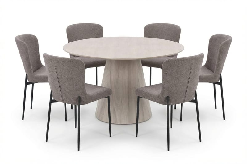 Siena Matgrupp runt 130 cm Vitlaserad med 6 Elsie Matstolar - Vitlaserad/Grå - Products - Möbler - Bord & matgrupp - Matgrupp