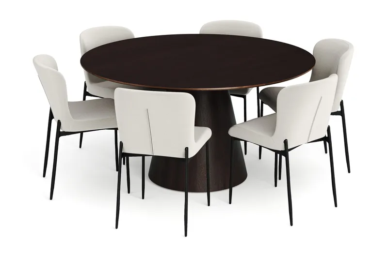 Siena Matgrupp runt 150 cm Rökt Ek med 6 Elsie Matstolar, Rökt ek/Vit