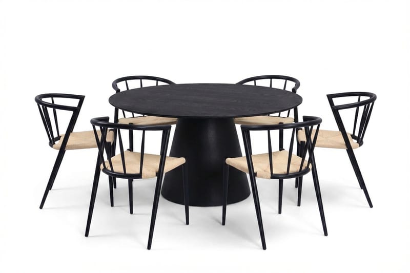 Siena Matgrupp runt 150 cm Svart med 6 Winston Matstolar - Svart - Products - Möbler - Bord & matgrupp - Matgrupp