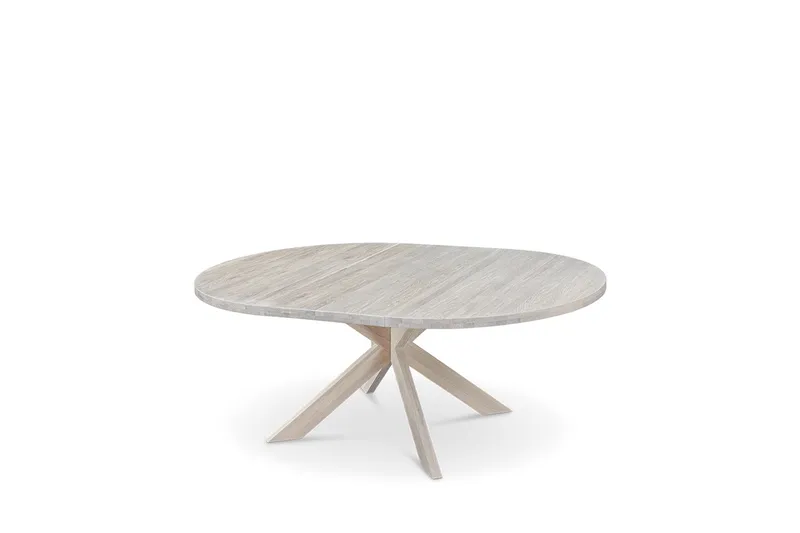 Slite Förlängningsbart Matbord 140-180 cm Runt  i massivt trä, Ljusgrå/Natur