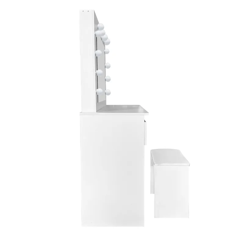 Glow Sminkbord 94 cm med spegel lådor och pall - LED Belysning - Vit - Products - Möbler - Bord & matgrupp - Sminkbord & toalettbord