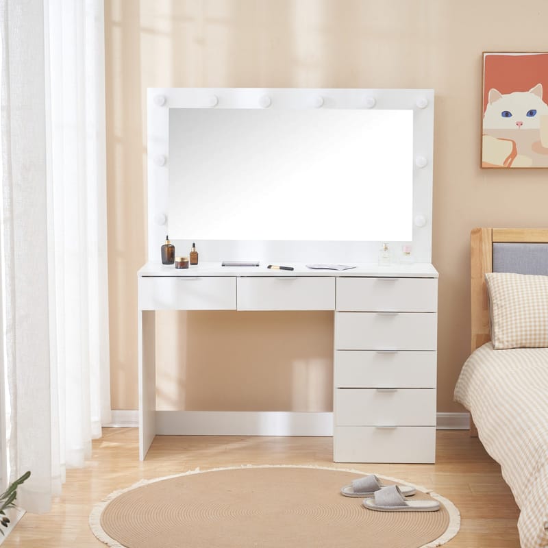 Sminkbord med spegel, belysning och förvaring - Vit - Products - Möbler - Bord & matgrupp - Sminkbord & toalettbord