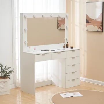 Sminkbord med spegel, belysning och förvaring - Vit - Products - Möbler - Bord & matgrupp - Sminkbord & toalettbord