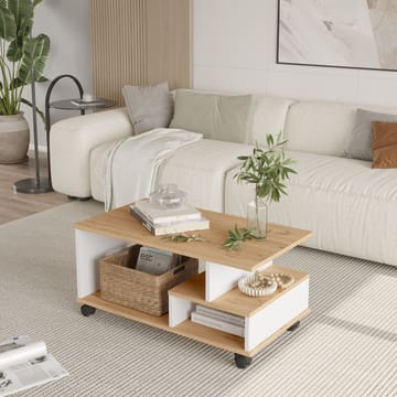 Solven Soffbord 90x42,5x51 cm - Ek och vitt - Products - Möbler - Bord & matgrupp - Soffbord - Soffbord med hjul