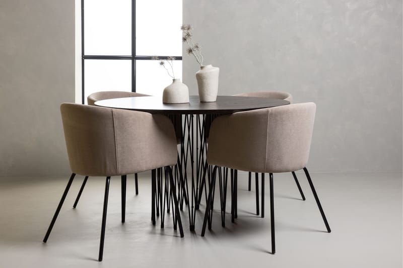 Stone Matgrupp 120 cm Rund med 4 Berit stolar - Beige - Products - Möbler - Bord & matgrupp - Matgrupp