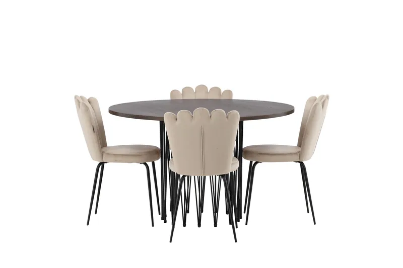 Stone Matgrupp 120 cm Rund med 4 Limhamn stolar - Beige - Products - Möbler - Bord & matgrupp - Matgrupp