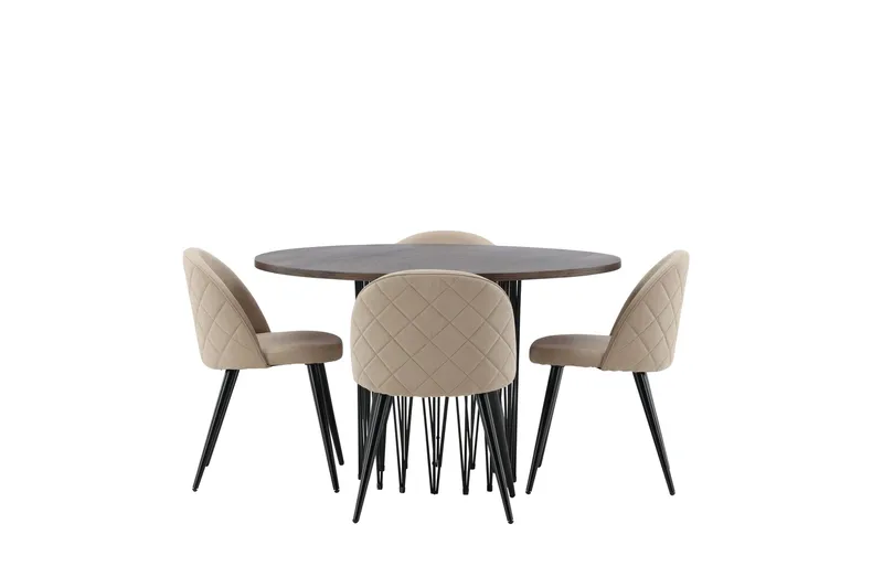Stone Matgrupp 120 cm Rund med 4 Velvet stolar, Beige
