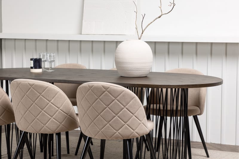 Stone Matgrupp 220 cm Rektangulär med 6 Velvet stolar - Beige - Products - Möbler - Bord & matgrupp - Matgrupp