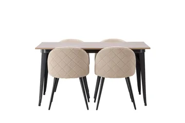 Tempe Matgrupp 140 cm Rektangulär med 4 Velvet stolar - Beige - Products - Möbler - Bord & matgrupp - Matgrupp