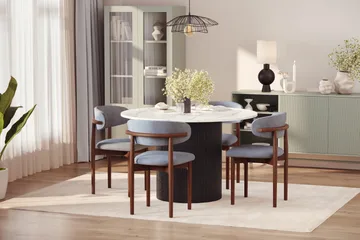 Uppveda Matbord 120 cm Rund med 4 st Jaiveer Matstolar - Svart/Vit - Products - Möbler - Bord & matgrupp - Matgrupp