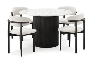 Uppveda Matbord 120 cm Rund med 4 st Jaiveer Matstolar - Svart/Vit - Products - Möbler - Bord & matgrupp - Matgrupp