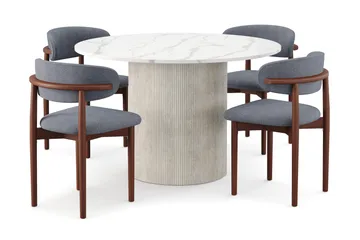 Uppveda Matbord 120 cm Rund med 4 st Jaiveer Matstolar - Vit - Products - Möbler - Bord & matgrupp - Matgrupp