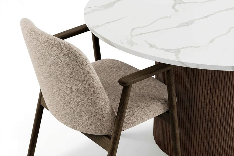 Uppveda Runt Matbord 120 cm med 4 Reciclar Matstolar - Vit/Brun/Greige - Products - Möbler - Bord & matgrupp - Matgrupp