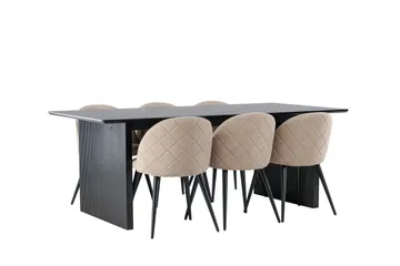 Vail Matgrupp 200 cm Rektangulär med 6 Velvet stolar - Beige - Products - Möbler - Bord & matgrupp - Matgrupp