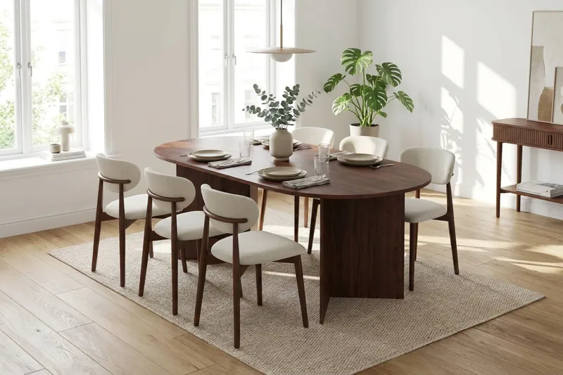 Vera Matgrupp rektangulärt 180 cm Valnöt med 6 Molly Matstolar - Valnöt - Products - Möbler - Bord & matgrupp - Matgrupp