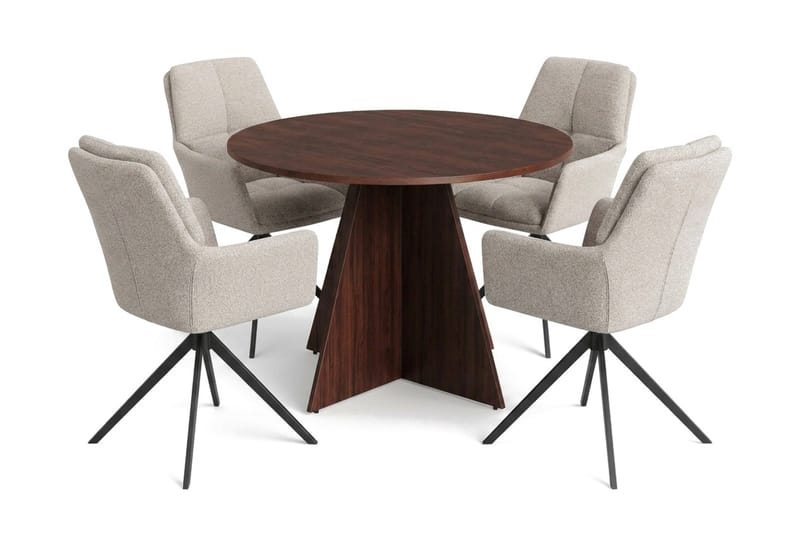 Vera Matgrupp runt 110 cm Valnöt med 4 Torsby Matstolar - Valnöt - Products - Möbler - Bord & matgrupp - Matgrupp