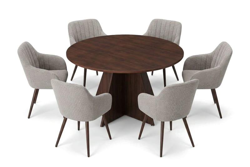 Vera Matgrupp runt 130 cm Valnöt med 6 Filippa Matstolar - Valnöt - Products - Möbler - Bord & matgrupp - Matgrupp