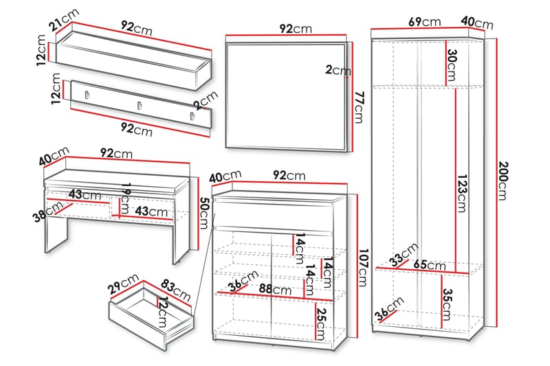 Simply Hallmöbelset - Grå - Products - Möbler - Hallmöbler - Möbelset för hall & entre