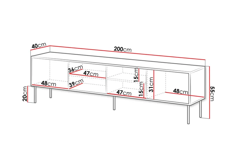 Belonger Tv-bänk 200 cm - Svart/Valnöt - Products - Möbler - TV- & Mediamöbler - TV bänk & mediabänk