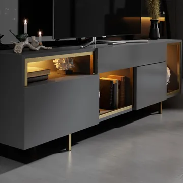 Denvar TV-bänk 180x55x32 cm - antracit och guld - Products - Möbler - TV- & Mediamöbler - TV bänk & mediabänk