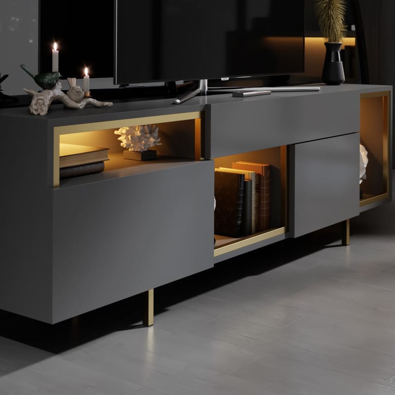 Denvar TV-bänk 180x55x32 cm - antracit och guld - Products - Möbler - TV- & Mediamöbler - TV bänk & mediabänk