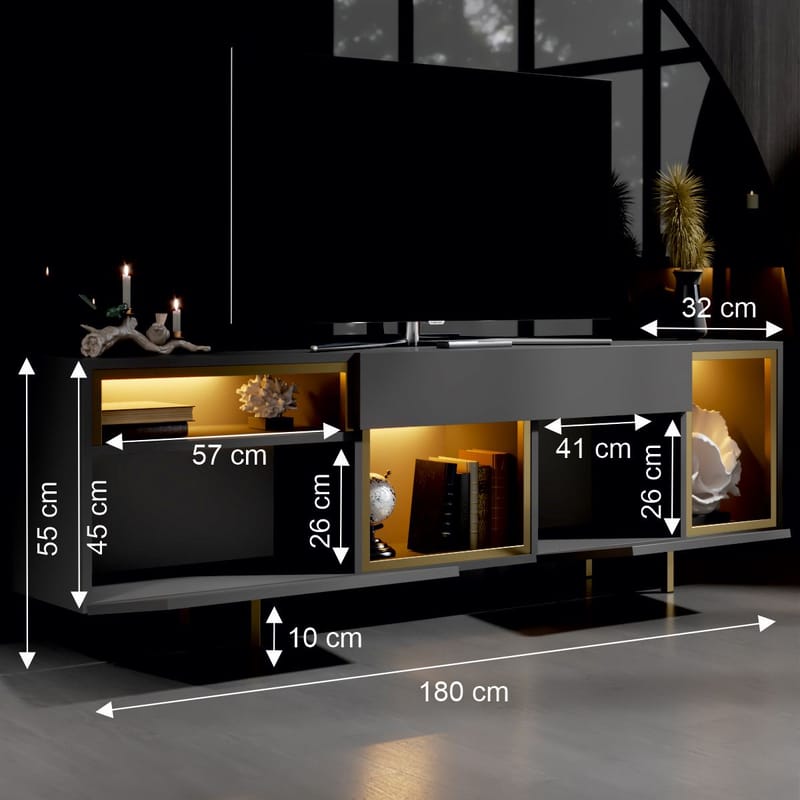 Denvar TV-bänk 180x55x32 cm - antracit och guld - Products - Möbler - TV- & Mediamöbler - TV bänk & mediabänk