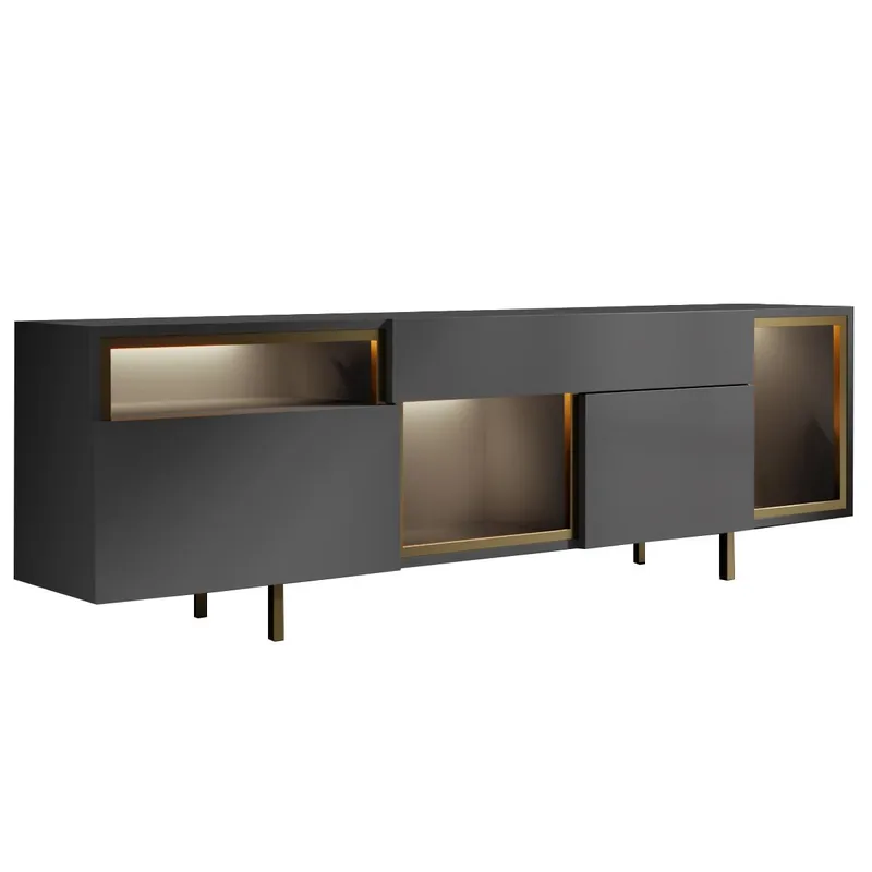 Denvar TV-bänk 180x55x32 cm, antracit och guld