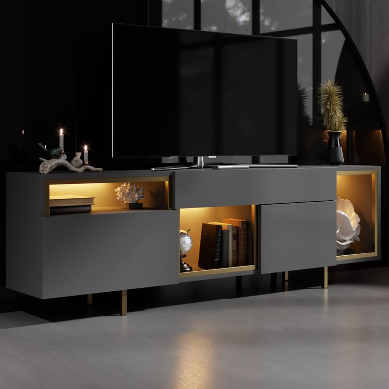 Denvar TV-bänk 180x55x32 cm - antracit och guld - Products - Möbler - TV- & Mediamöbler - TV bänk & mediabänk