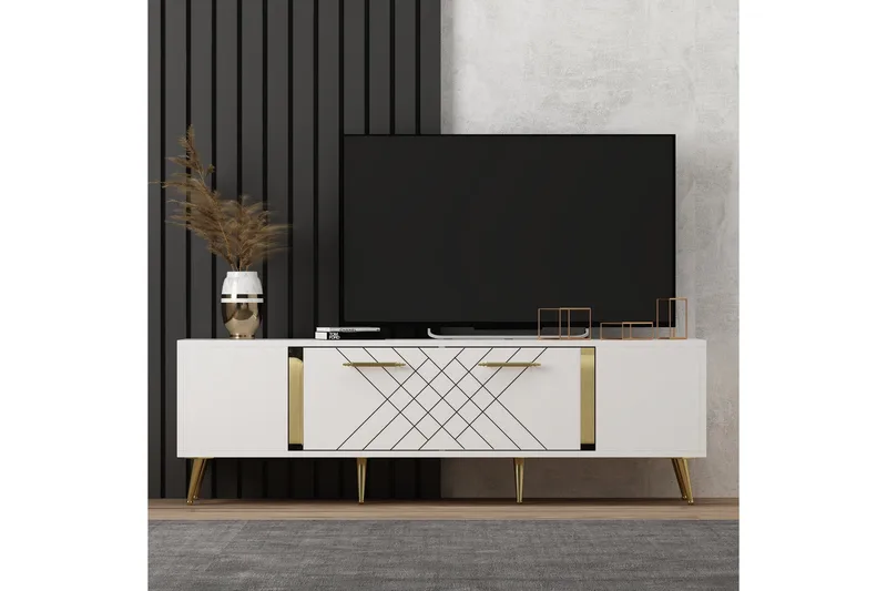 Detas Tv-bänk 150x35 cm Vit/Guld - Hanah Home - Products - Möbler - TV- & Mediamöbler - TV bänk & mediabänk