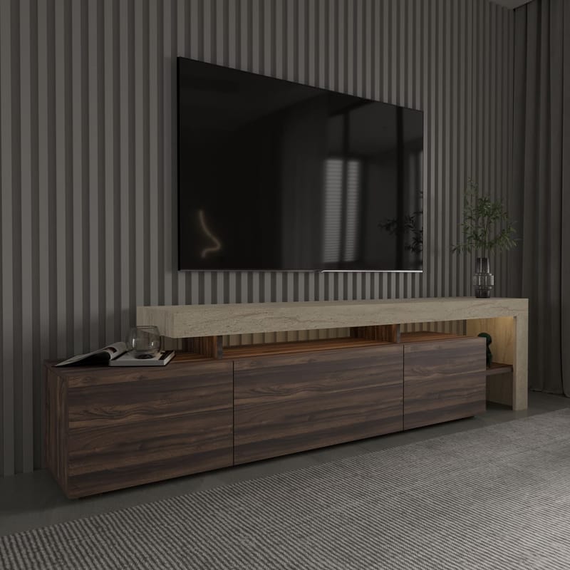 Jurukovo TV-bänk 192x53x37 cm - Travertin, valnöt - Products - Möbler - TV- & Mediamöbler - TV bänk & mediabänk