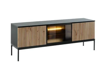 Klinkerville Tv bänk med belysning 39 cm djup 56 cm bred - Svart Trä / Glas / Ribbad - Products - Möbler - TV- & Mediamöbler - TV-skåp