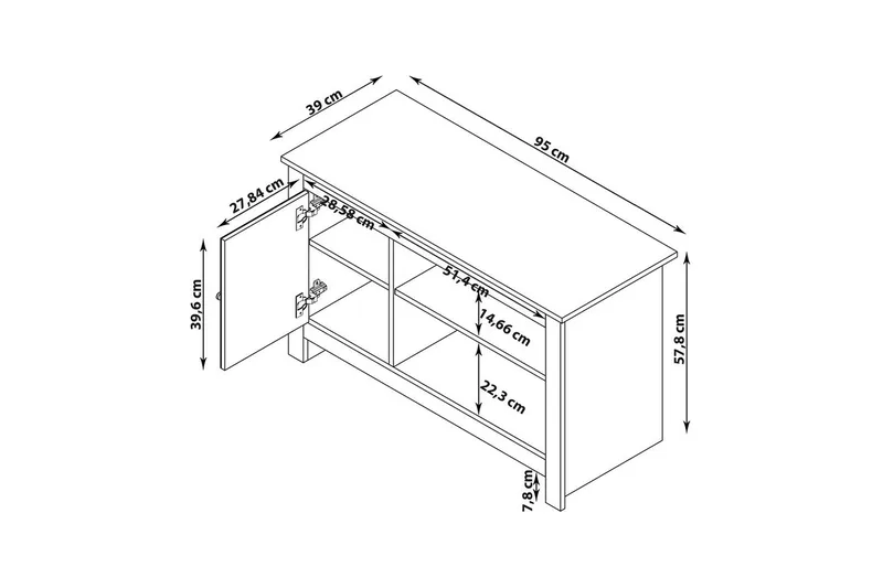 Lowboard Emerald 95x39x58 cm, Natur/Grå - 95x39x58 cm, Natur/Grå - Products - Möbler - TV- & Mediamöbler - TV bänk & mediabänk