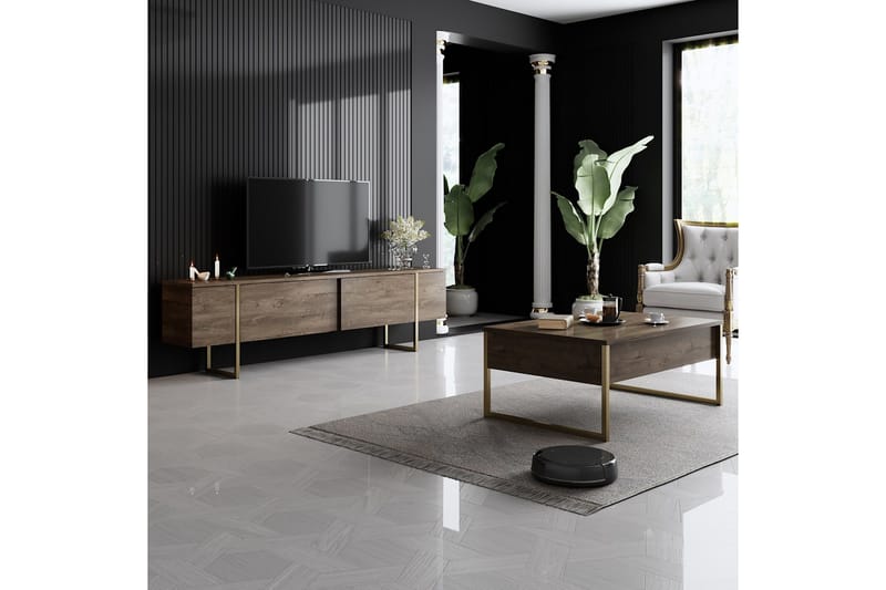 Luxe Tv-bänk 180x50 cm Brun/Guld - Hanah Home - Products - Möbler - TV- & Mediamöbler - TV bänk & mediabänk