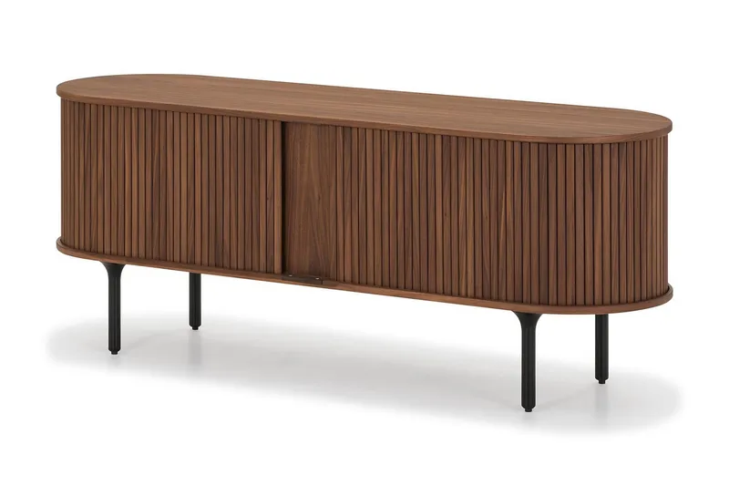 Noira Oval TV bänk Valnöt 150x45 cm Ribbad - Mörkbrunt / Brunt Trä - Products - Möbler - TV- & Mediamöbler - TV bänk & mediabänk