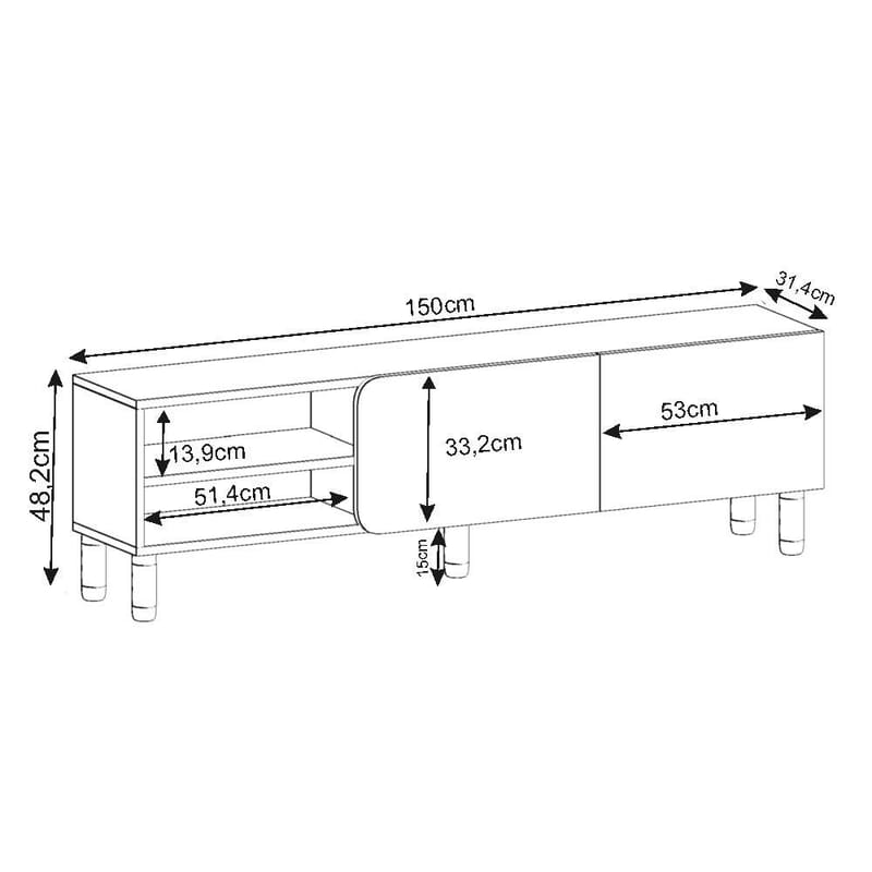 Relento Tv-bänk 150 cm - varm ek, sapphire-ek - Products - Möbler - TV- & Mediamöbler - TV bänk & mediabänk