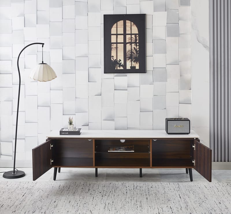 Salvador tv-bänk med förvaring 160 cm lång - Marmor / mörkbrun - marmor/mörkbrun - Products - Möbler - TV- & Mediamöbler - TV bänk & mediabänk