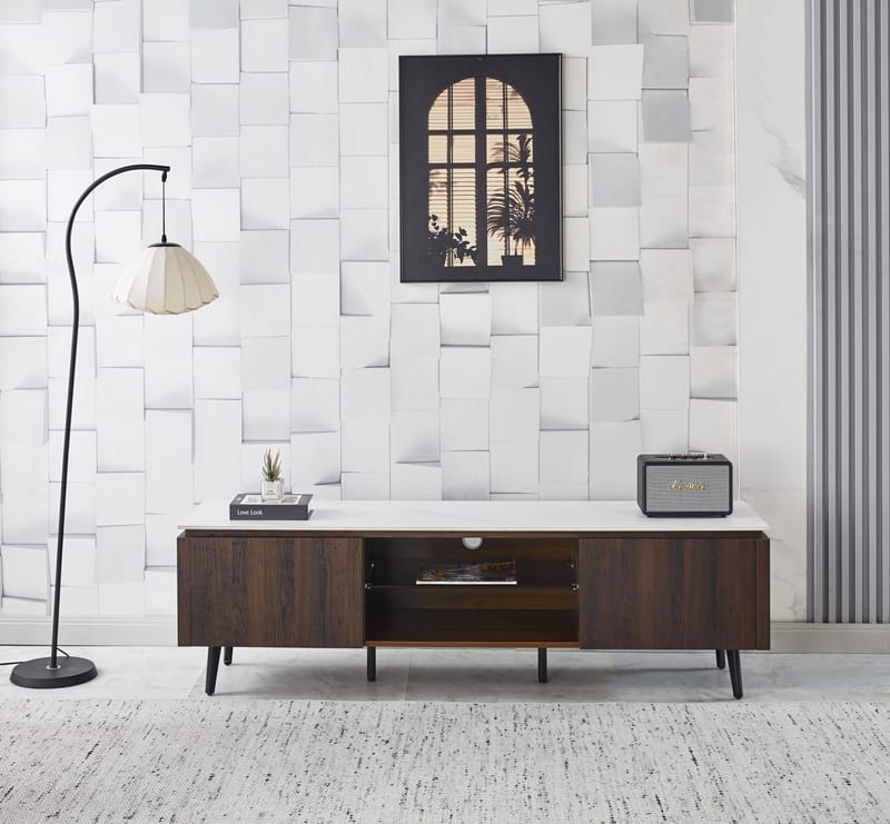 Salvador tv-bänk med förvaring 160 cm lång - Marmor / mörkbrun - marmor/mörkbrun - Products - Möbler - TV- & Mediamöbler - TV bänk & mediabänk