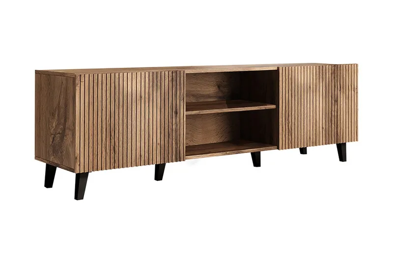 Växjö Tv bänk med Förvaring + Hylla, Svart / Ek / Ribbad