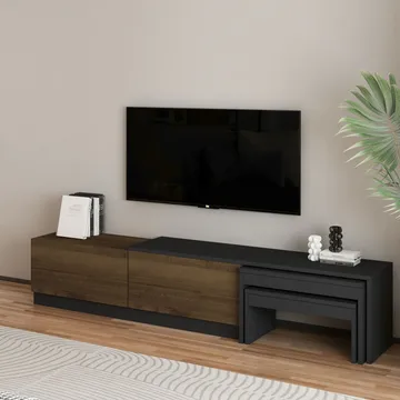 Zalven TV-bänk 180x36x30 cm - antracit och antik valnöt - Products - Möbler - TV- & Mediamöbler - TV bänk & mediabänk