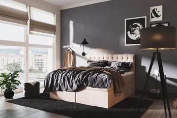 Boxy Box Bed Säng med Förvaring 120x200 cm - Beige - Products - Möbler - Säng - Säng med förvaring