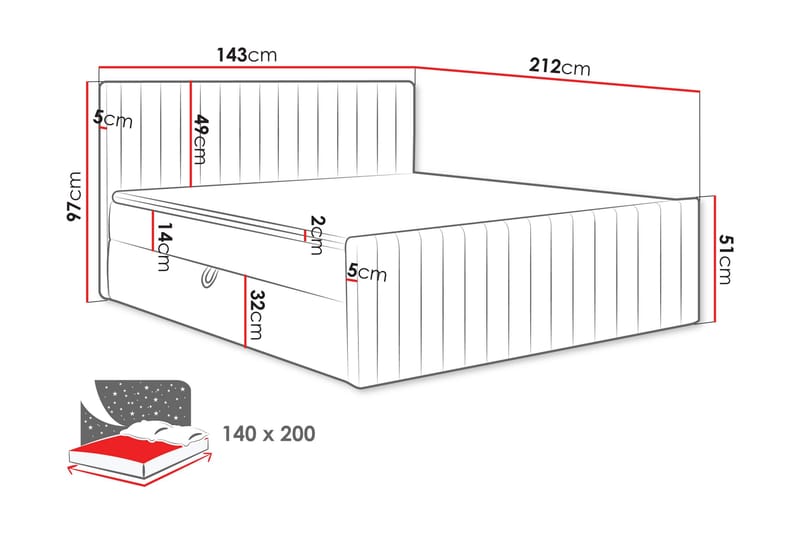 Calrosor Sängpaket Kontinentals äng med Förvaring 140x200 cm - Svart - Products - Möbler - Säng - Komplett sängpaket