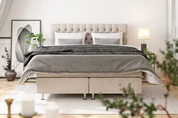 Celine Kontinentalsäng 210x210cm - Beige/Sammet - Products - Möbler - Säng - Kontinentalsäng