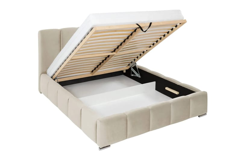 Cleaton Sängram 160x200 cm med Förvaring HVILA Resårmadrass och Bäddmadrass i Polysterskum med Tvättbar klädsel - Beige/Vit - Products - Möbler - Säng - Komplett sängpaket