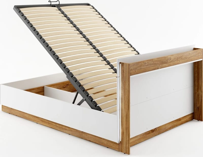 Dentro säng med förvaring 160 x 200 cm - Vit/ek - Vit/stirling ek - Products - Möbler - Säng - Säng med förvaring