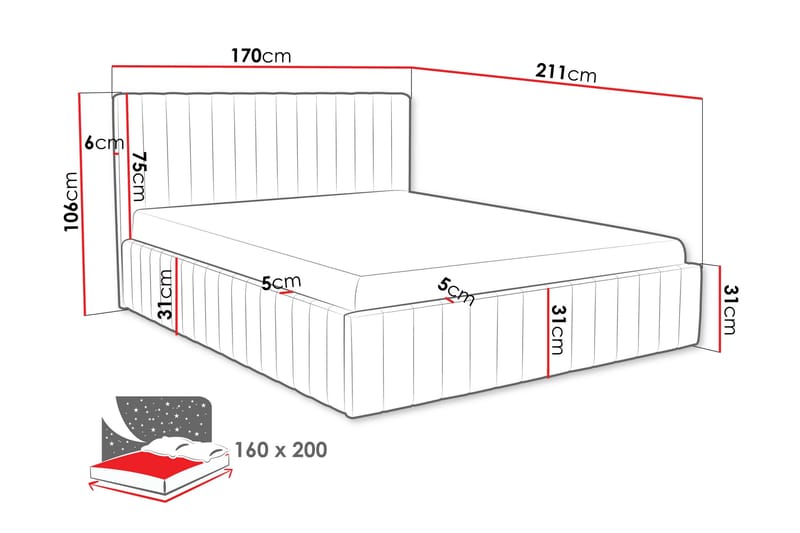 Desio Förvaringssäng 160x200 cm - Grå - Products - Möbler - Säng - Säng med förvaring