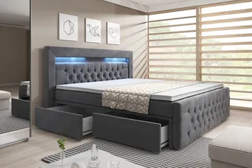 Franco Komplett Sängpaket med förvaring LED-belysning 180x200 cm - Grå / Sammet - Products - Möbler - Säng - Säng med förvaring