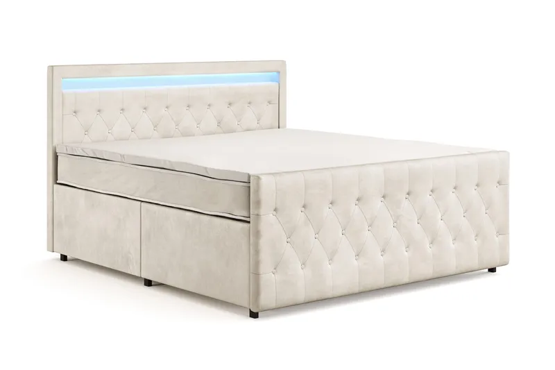 Franco light Komplett Sängpaket med förvaring LED-belysning 180x200 cm - Beige - Products - Möbler - Säng - Säng med förvaring