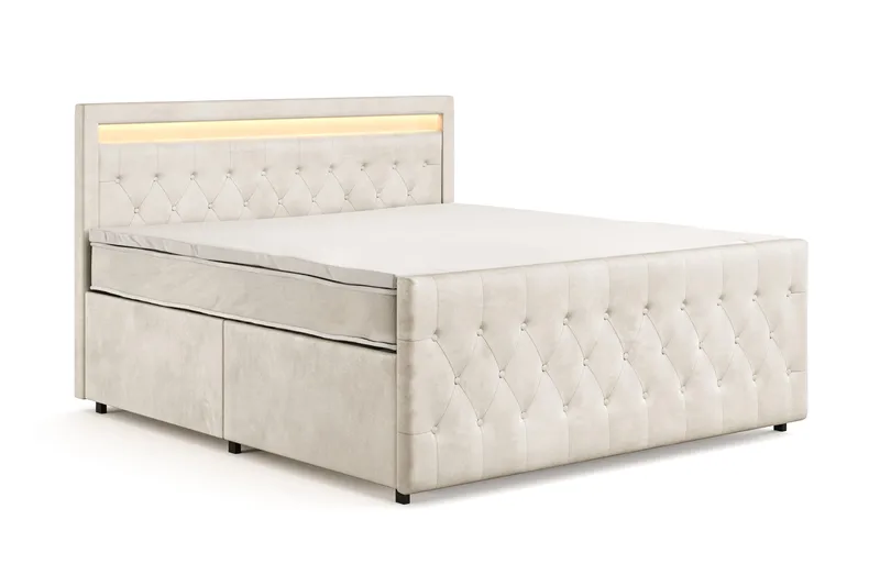 Franco light Komplett Sängpaket med förvaring LED-belysning 180x200 cm - Beige - Products - Möbler - Säng - Säng med förvaring