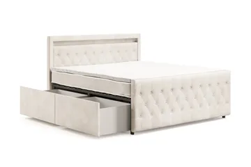 Franco light Komplett Sängpaket med förvaring LED-belysning 180x200 cm - Beige - Products - Möbler - Säng - Säng med förvaring